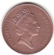 2 Пенса 2 PENCE NEW PENCE 1989 года